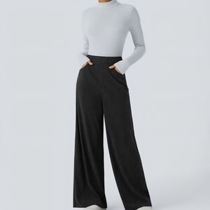 B4l NWT HALARA Black Corduroy Casual Pants Sz Lg High-rise Pull-on Wide Leg